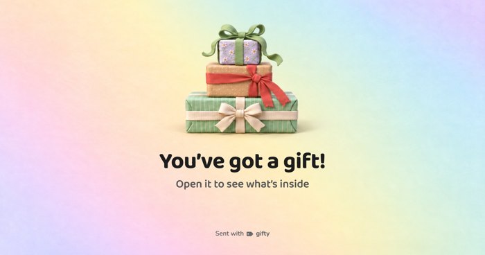 Gift card with a stack of wrapped presents